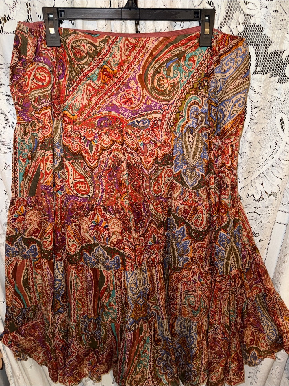 Lauren Ralph Lauren Paisley Tiered Maxi Skirt in Rust, Olive & Teal - Picture 2 of 6